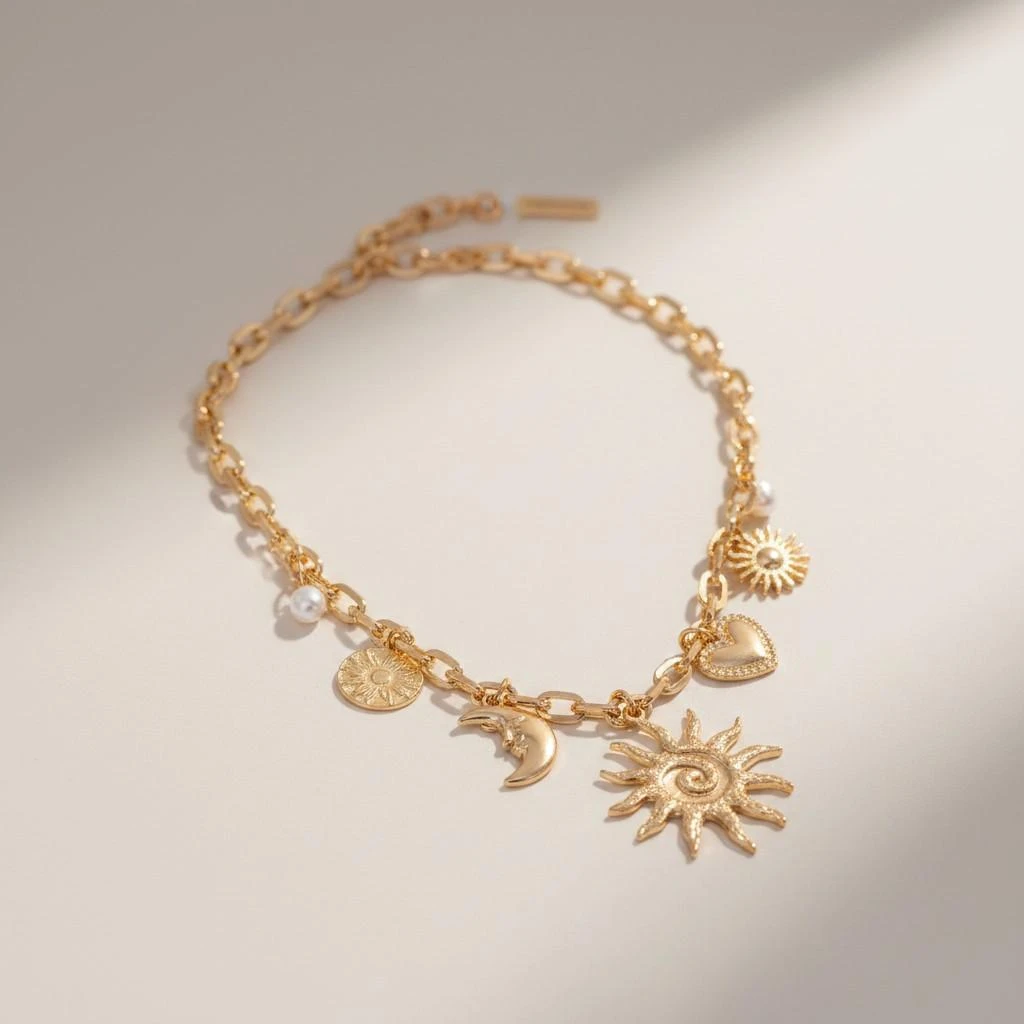 Gold sun spiral and pearl charm necklace 2886 at €7.99 – photo 3